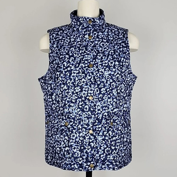 Talbots Quilted Blue Abstract Leopard Diamond Print Vest Size Large Petites - Picture 3 of 16